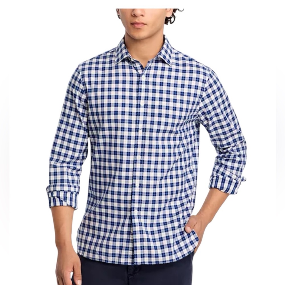 The Men's Store Navy and White Plaid Shirt